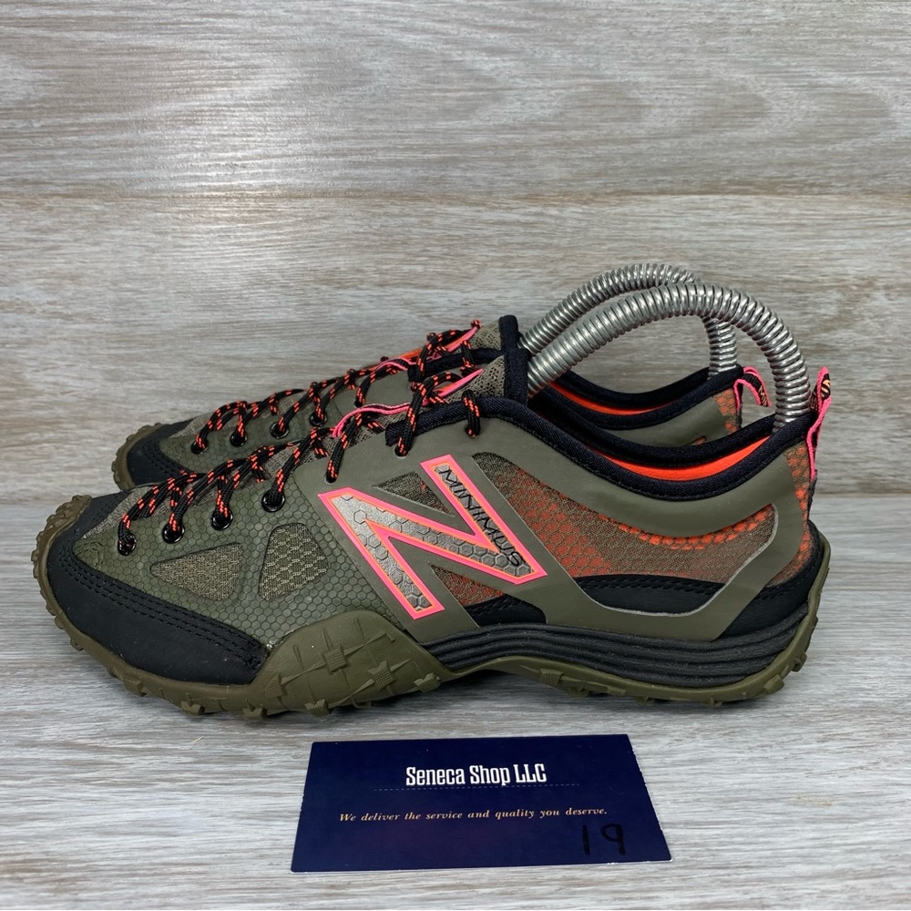New Balance Olive Green with Coral Accent Trail Sneakers